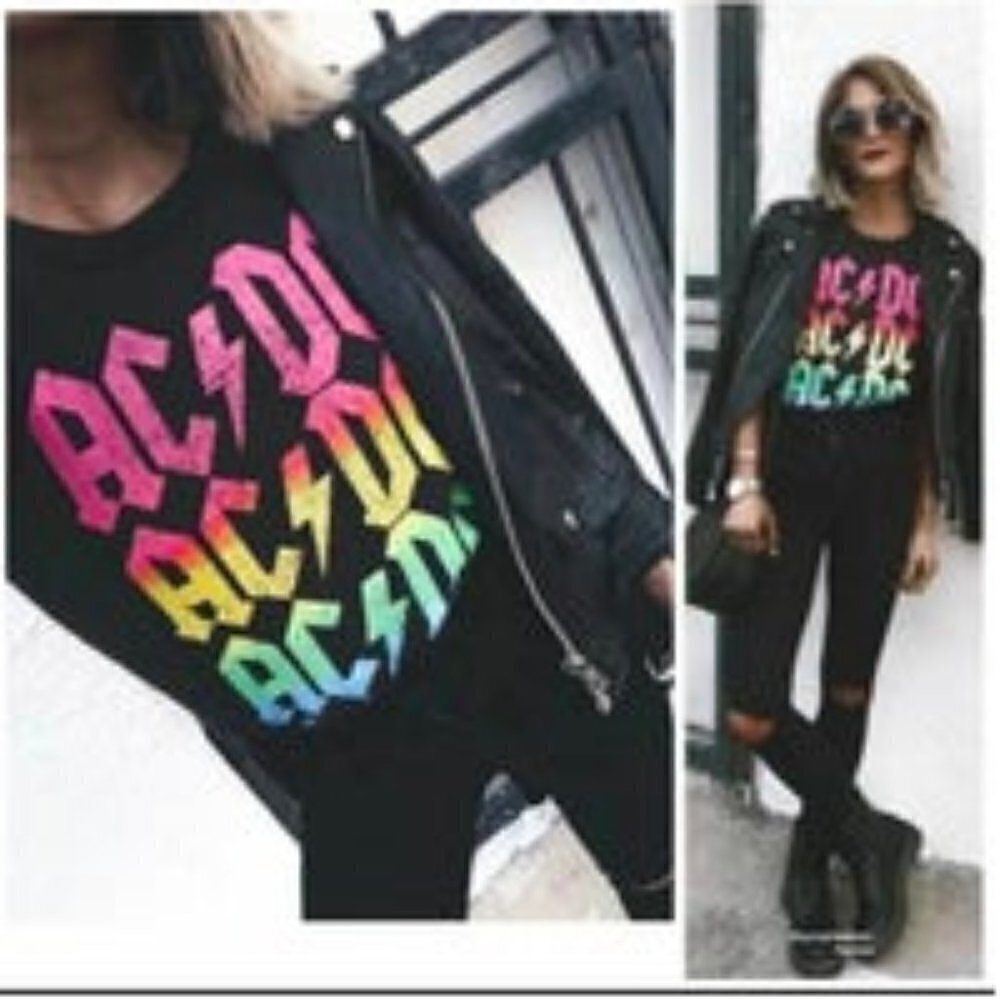 💕CHASER💕 AC/DC Ombre Graphic Tee Vintage Black Band Tee Small S NWT